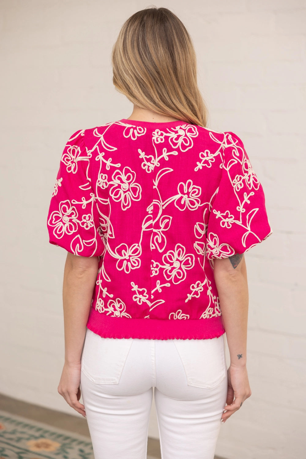Pink Floral Bubble Sleeve Top