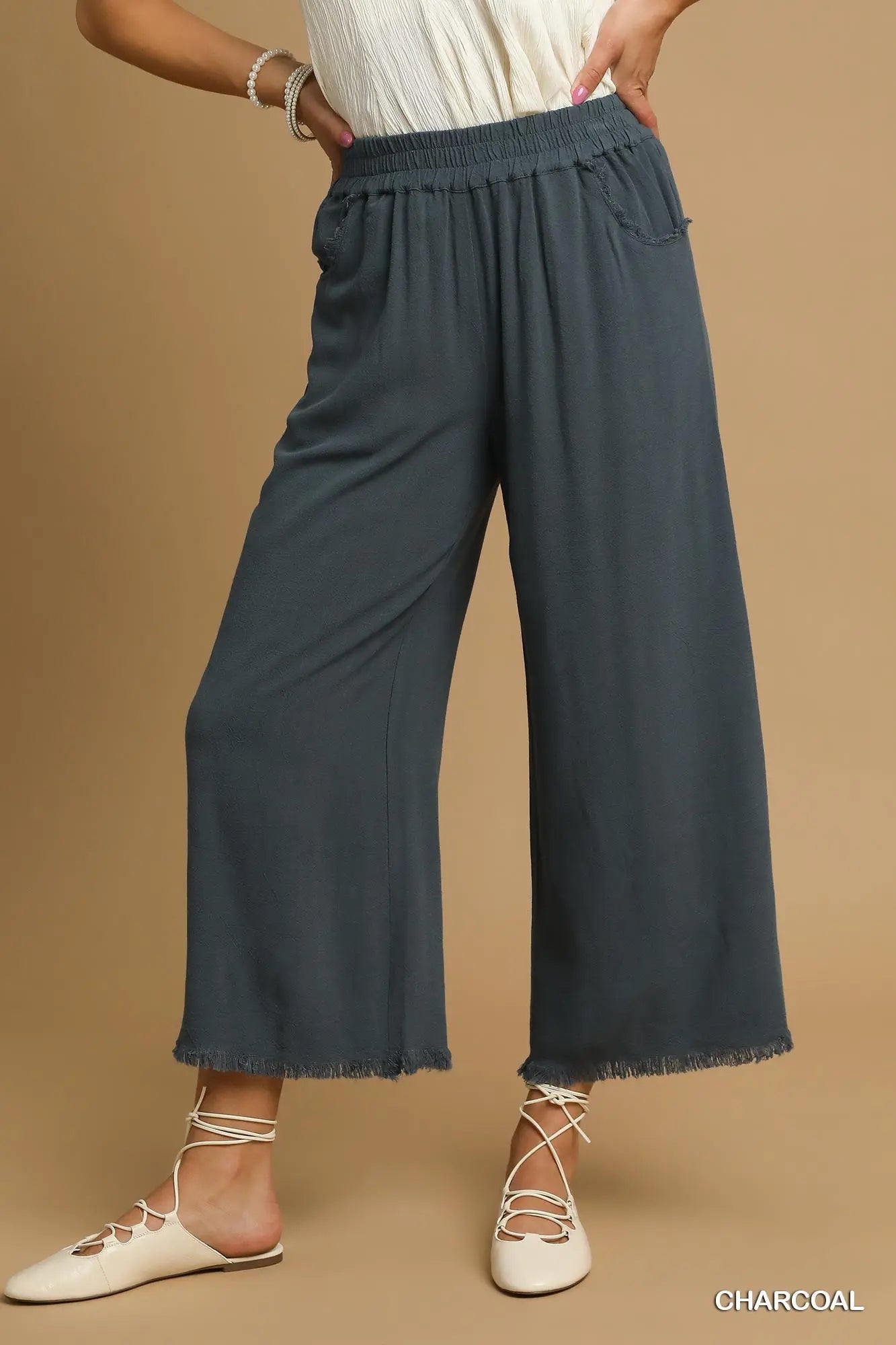 Linen Blend Frayed Hem Pant