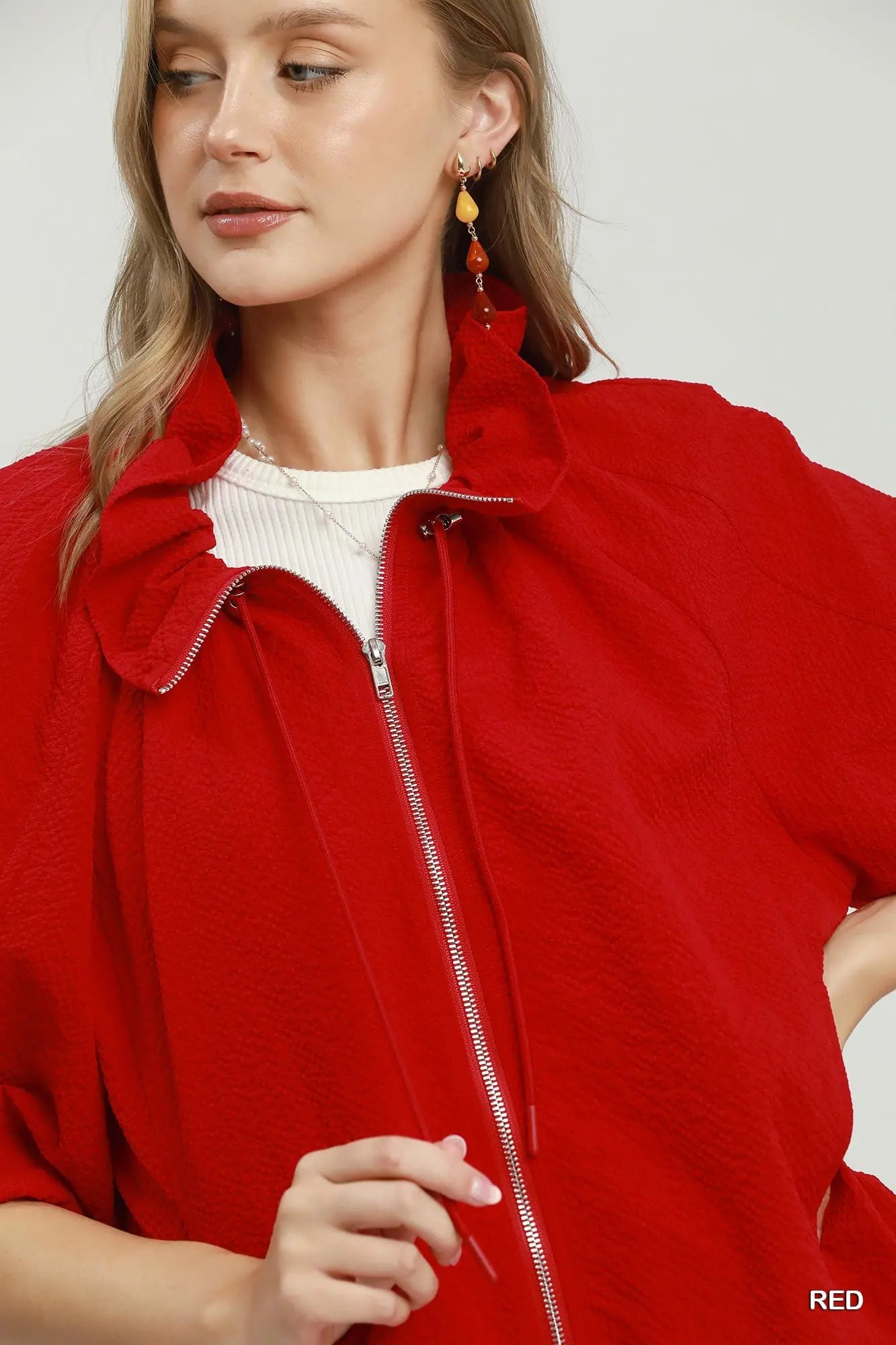 Breezy Balloon Bomber Jacket - Red