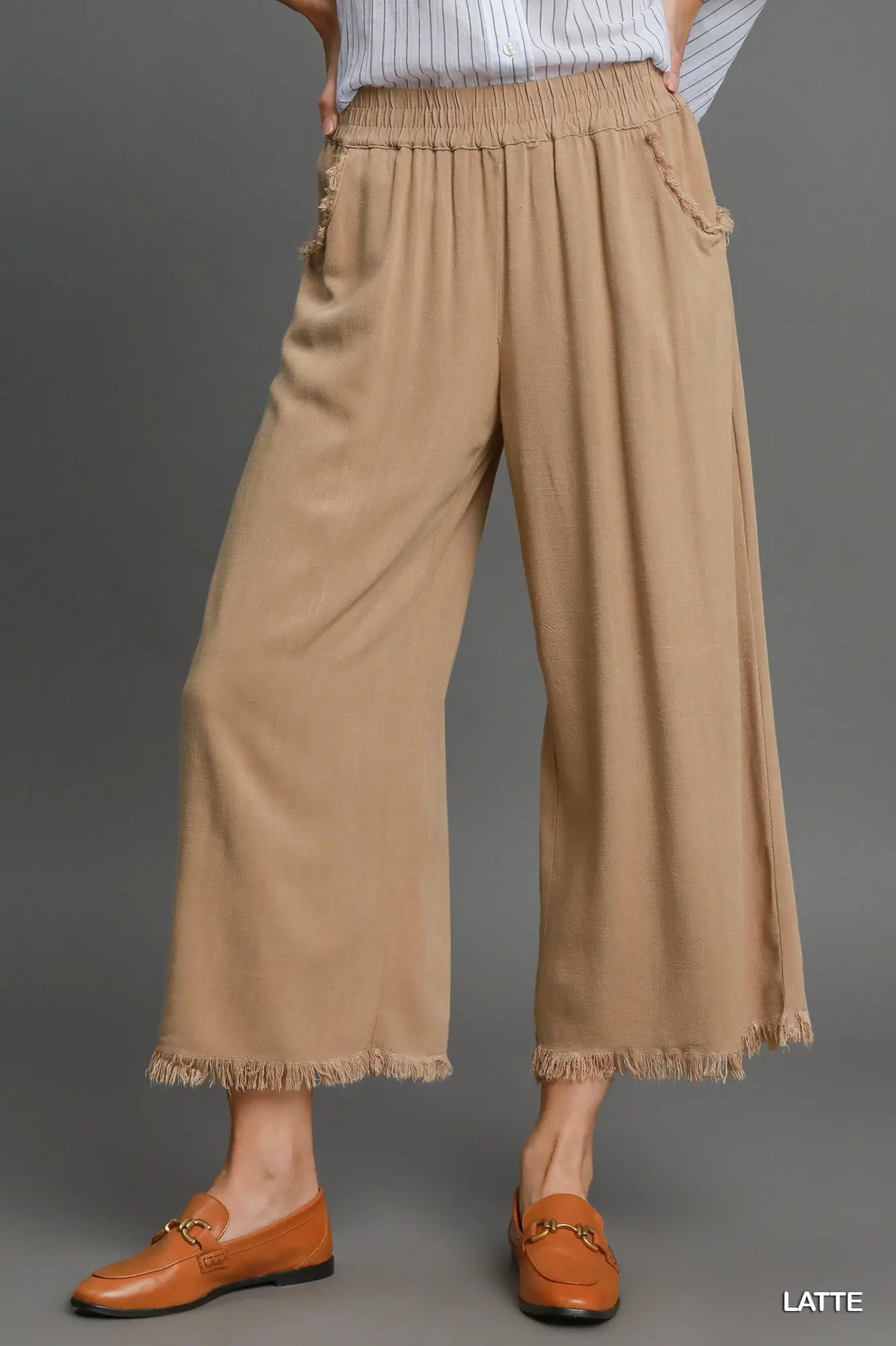 Linen Blend Frayed Hem Pant