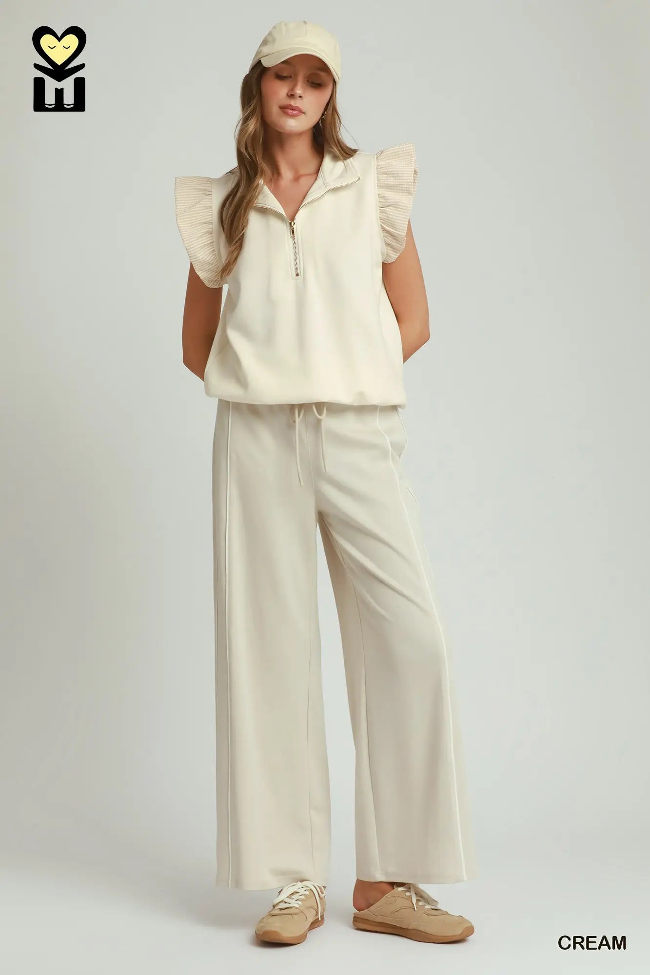 Ruffled Sweet Breeze Top - Striped Sleeve Detail