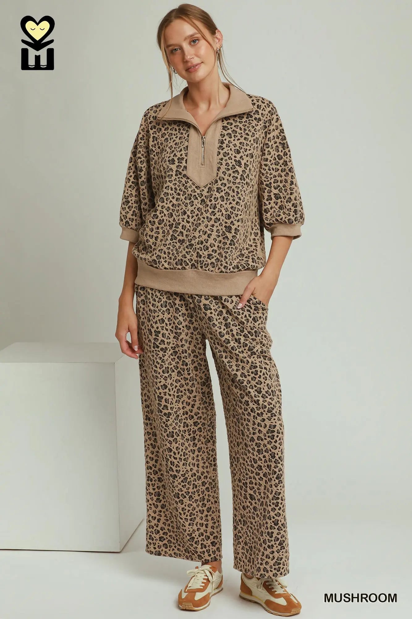 Leopard Lounge Top - Mushroom