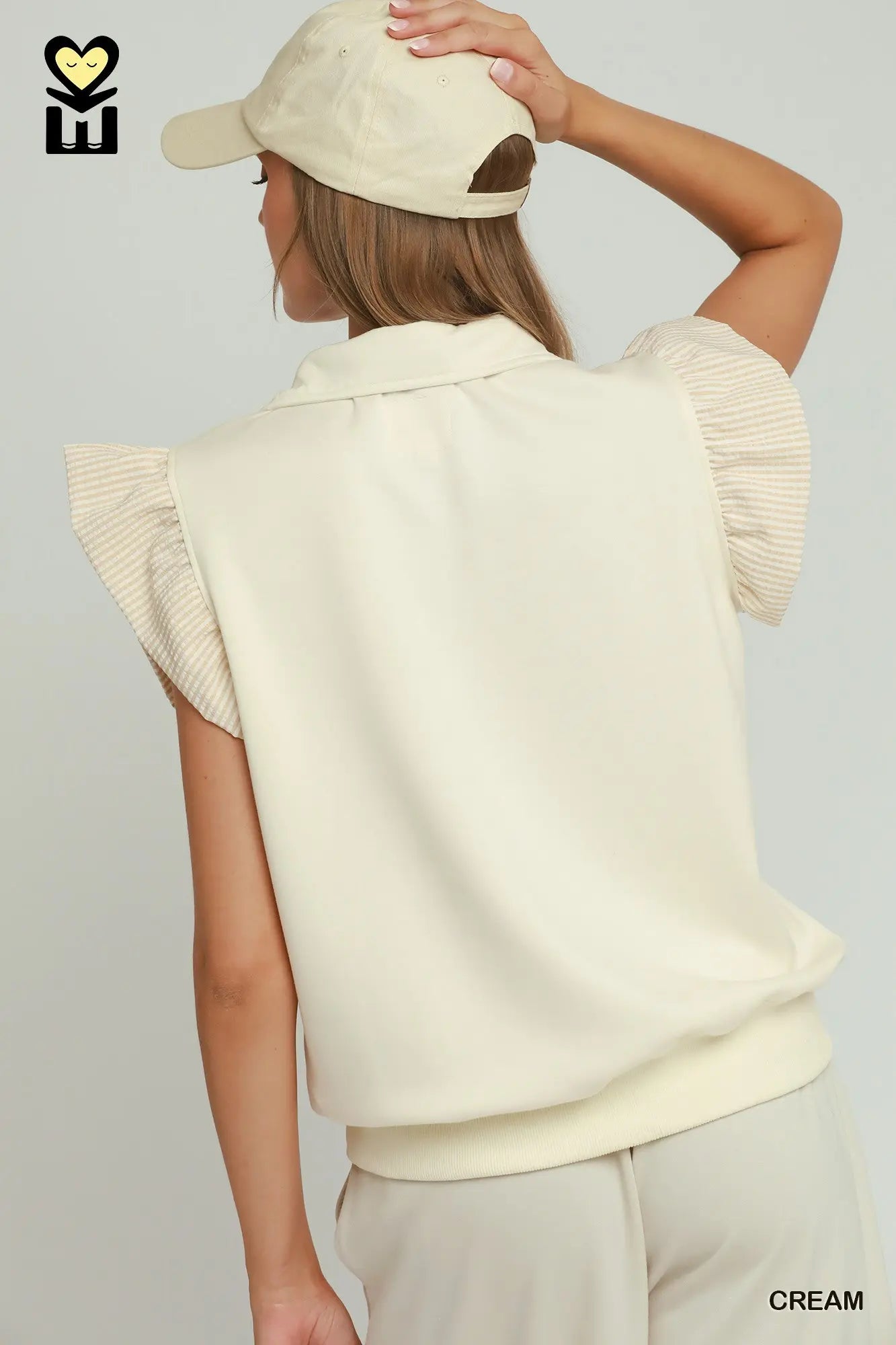 Ruffled Sweet Breeze Top - Striped Sleeve Detail