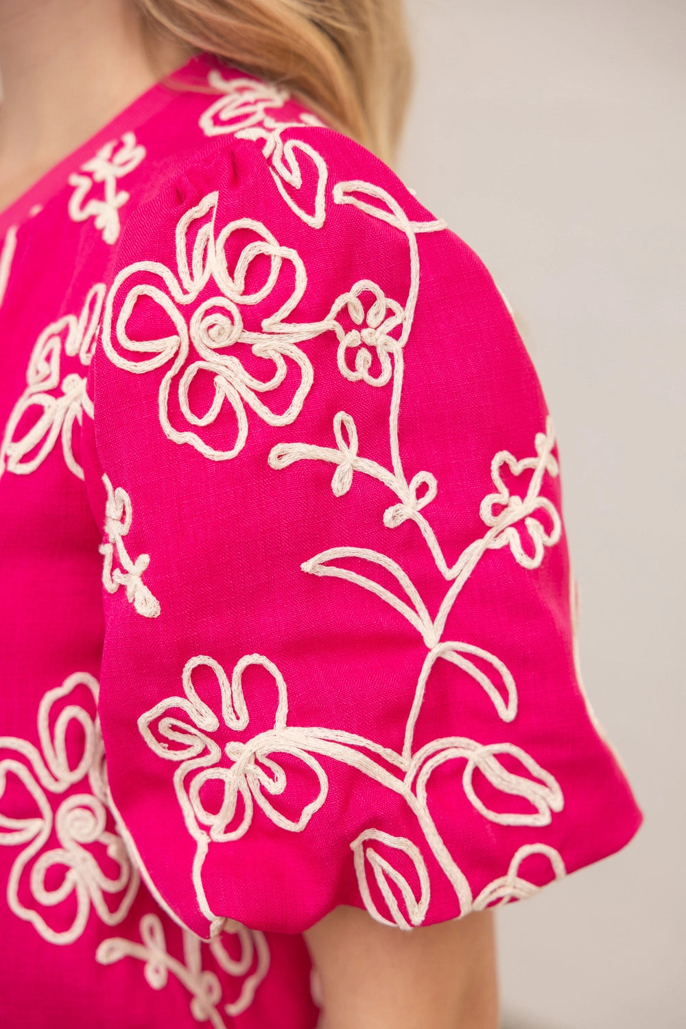 Pink Floral Bubble Sleeve Top