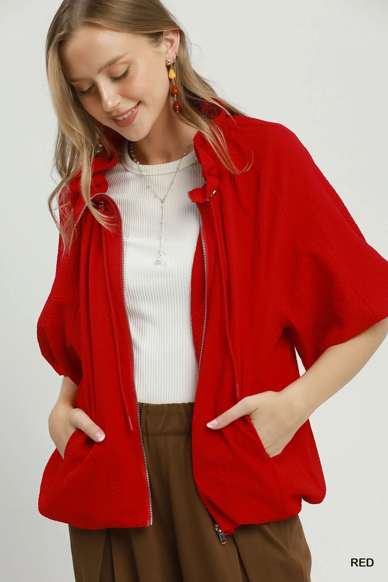 Breezy Balloon Bomber Jacket - Red