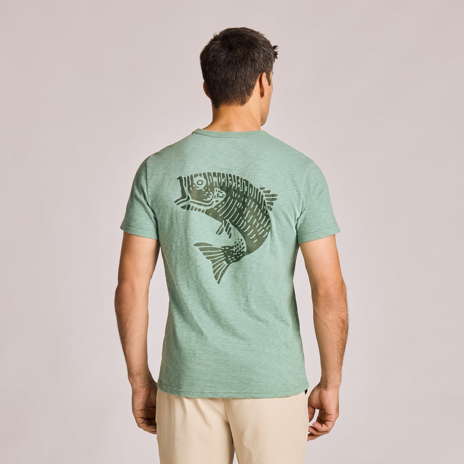 Woodcut Fish Short Sleeve Slub Slim Fit Tee
