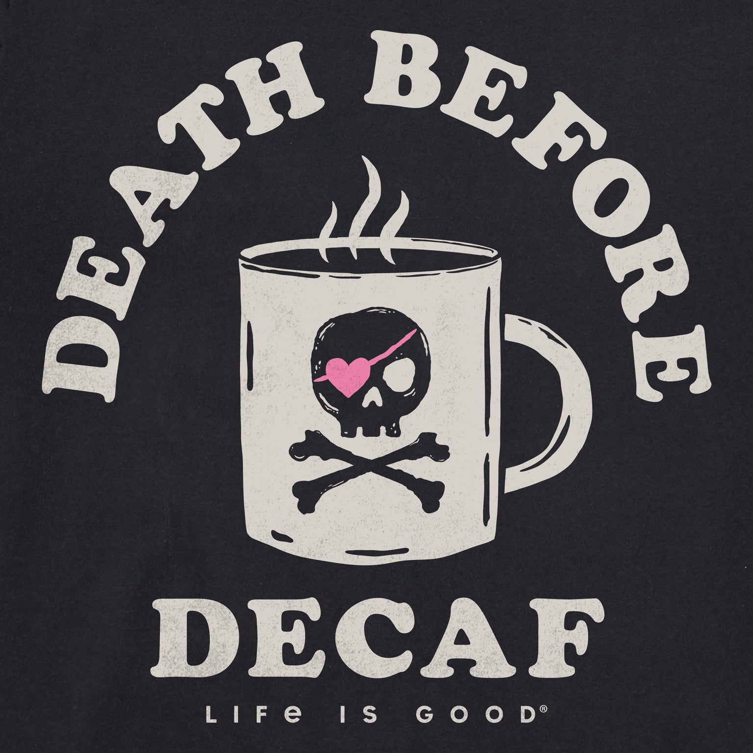 Death Before Decaf Jolly Roger Short Sleeve Crusher Tee