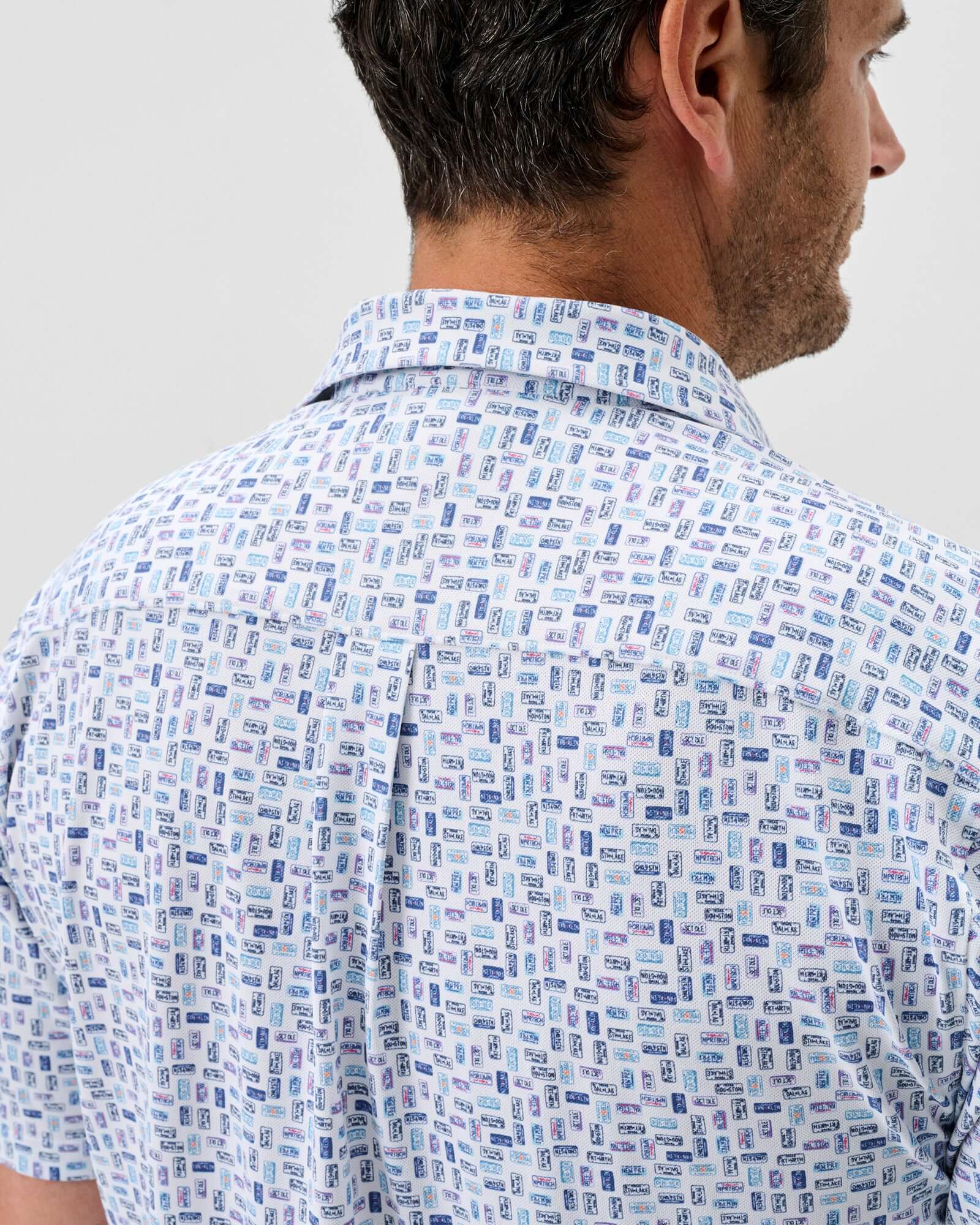 Printed Mesh Short Sleeve Button Down Shirt - Roadtrip