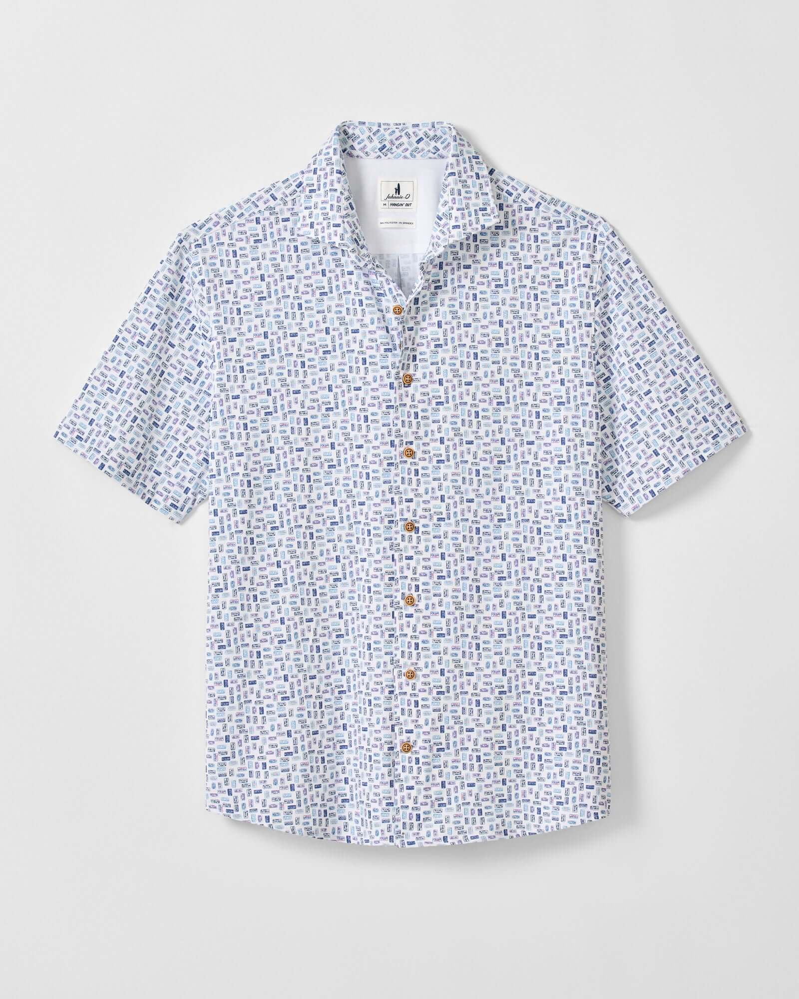 Printed Mesh Short Sleeve Button Down Shirt - Roadtrip
