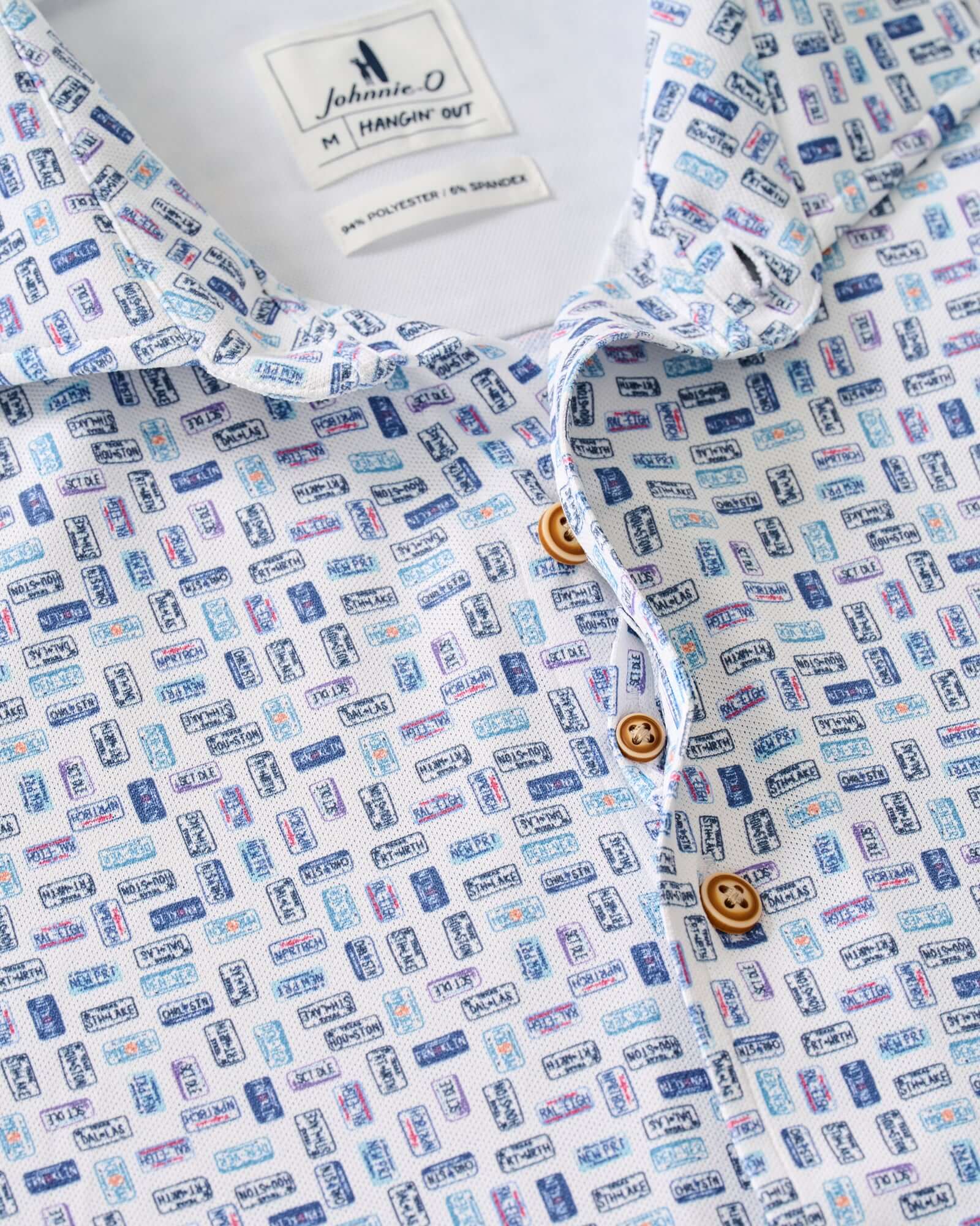 Printed Mesh Short Sleeve Button Down Shirt - Roadtrip