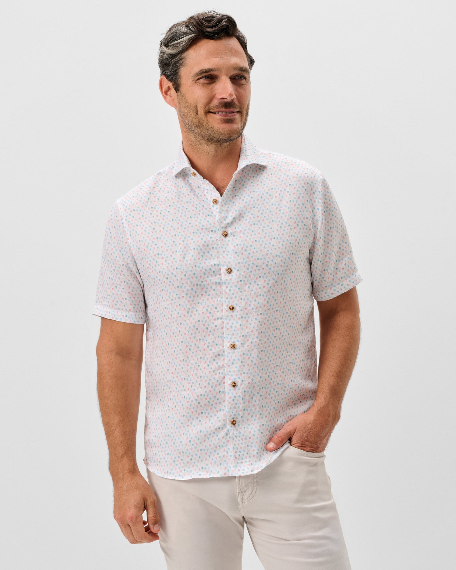 Linen Blend Short Sleeve Button Down Shirt - Cash Bar