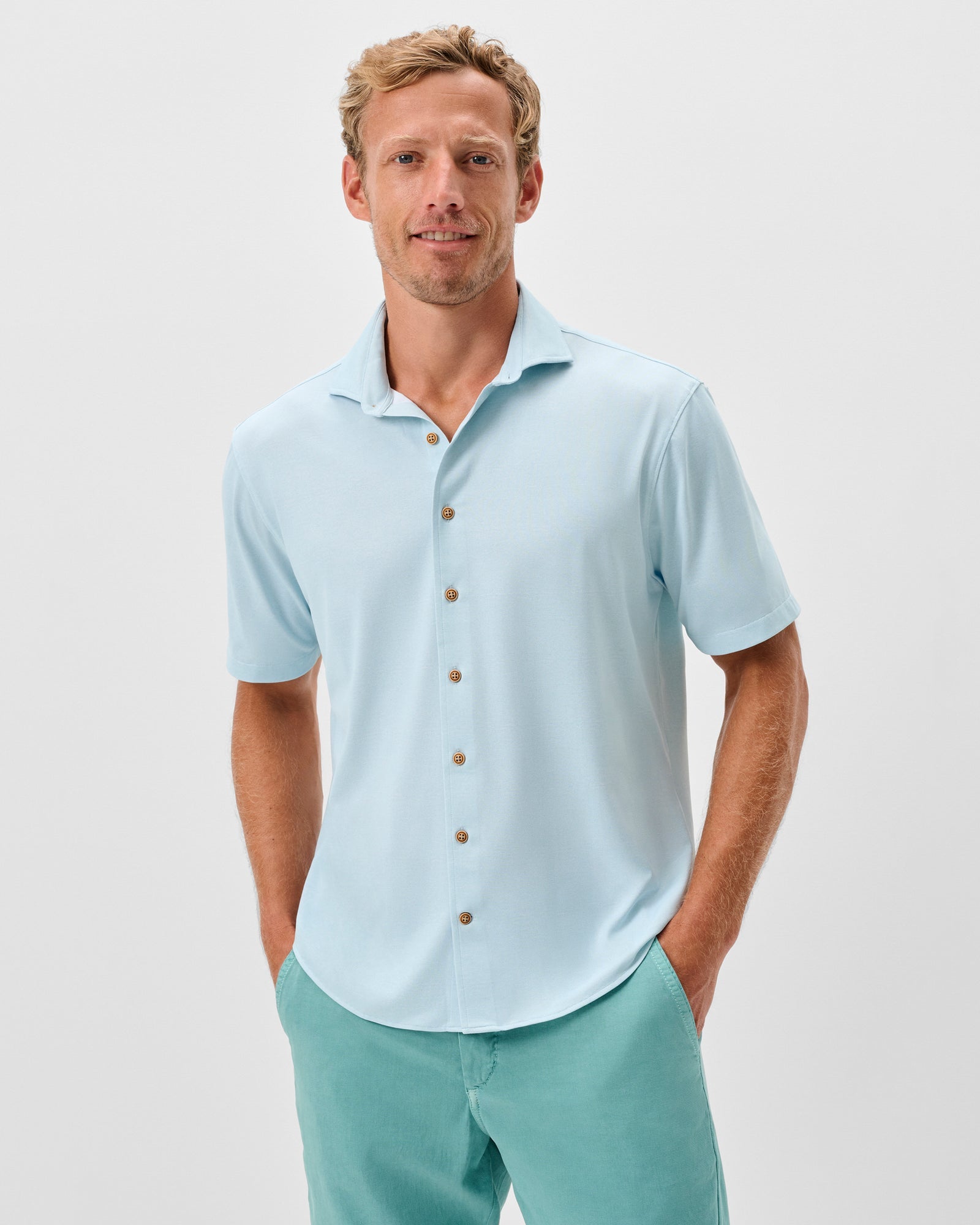 Printed Mesh Short Sleeve Button Up Shirt - Breck