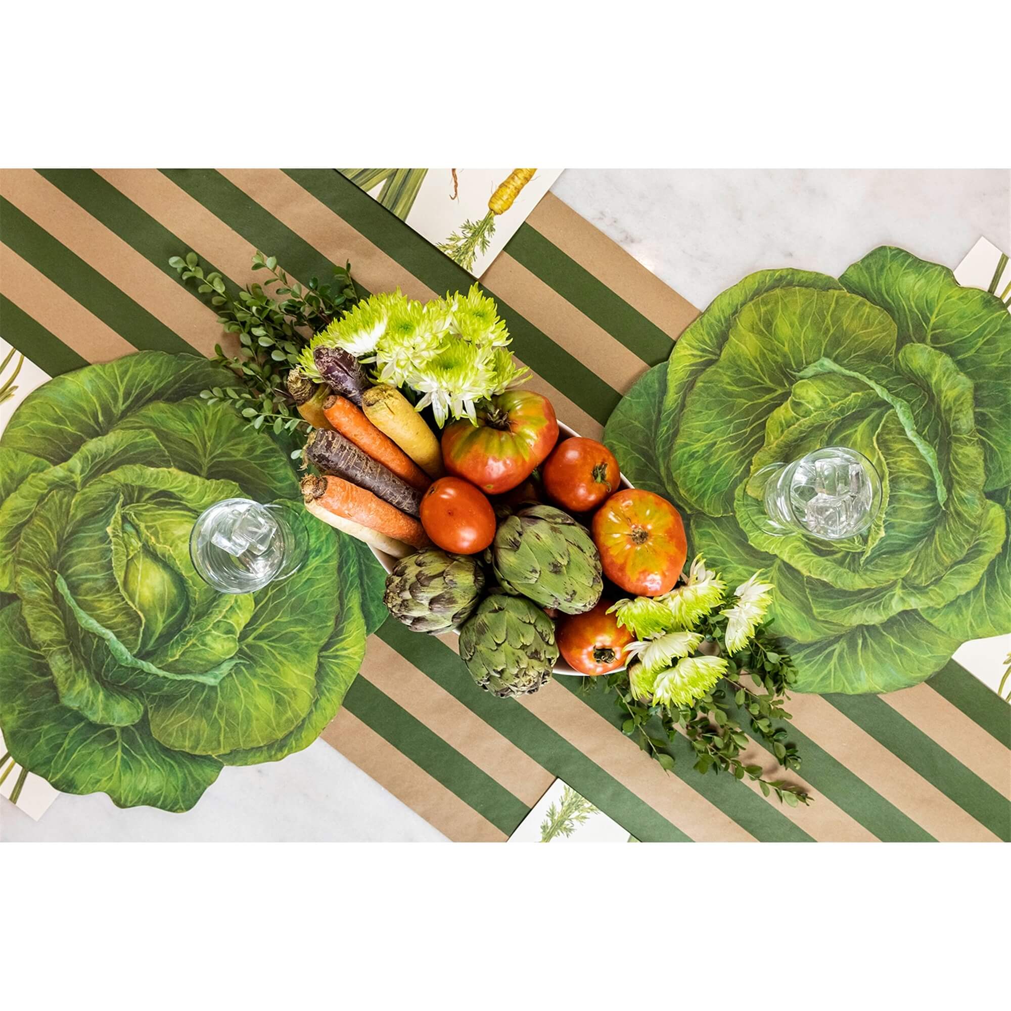 Kraft Stripe Table Runner - Green